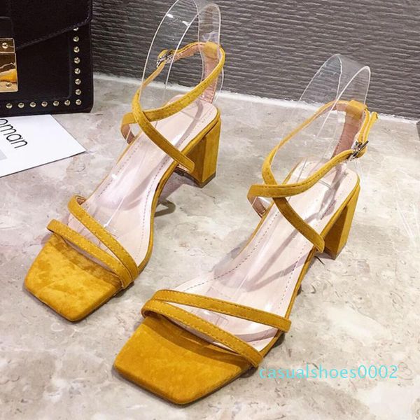 

sarairis female cool square open toe sandals elegant high heels sandals women summer cross tied shoes woman c02, Black