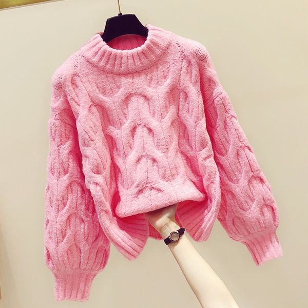 

women's sweaters 2021 spring winter korean thick warm pink sweater women round-neck coarse twist casual knitwear ladies jumper pull, White;black