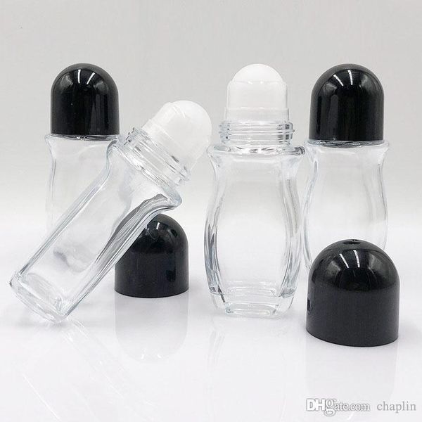 

30ml 50ml empty glass roll-on bottles with plastic roller balls and black gold cap for essential oil perfumes deodorant container