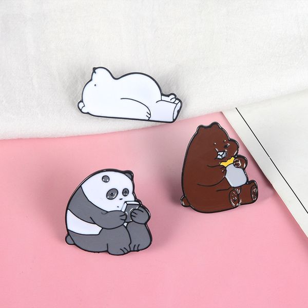 

selling we bare bears cartoon panda brooch polar bear brown bear brooch oil dripping jewelry, Gray