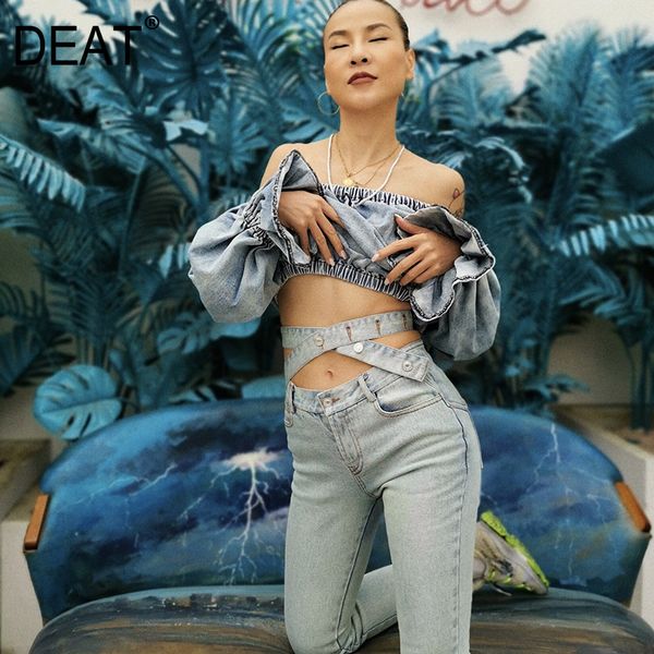 

deat 2020 new spring summer fashion solid slim patchwork blue high waist stitched skinny full length jeans women sb250, Black;white