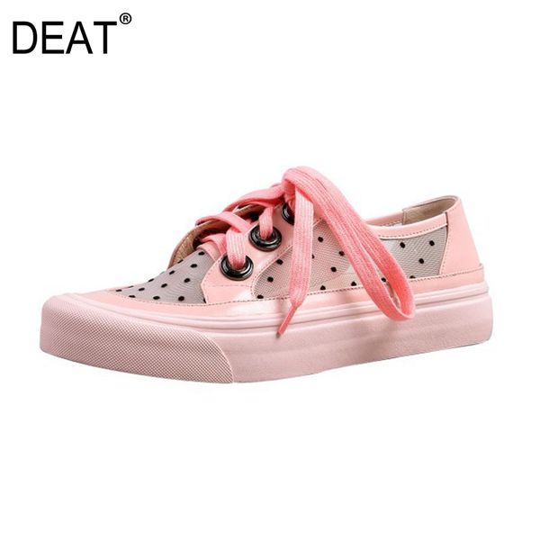 

deat] 2020 round toe bandage dots mesh spliced casual comfortable single flat shoes women new spring autumn fashion tide 10g242, Black