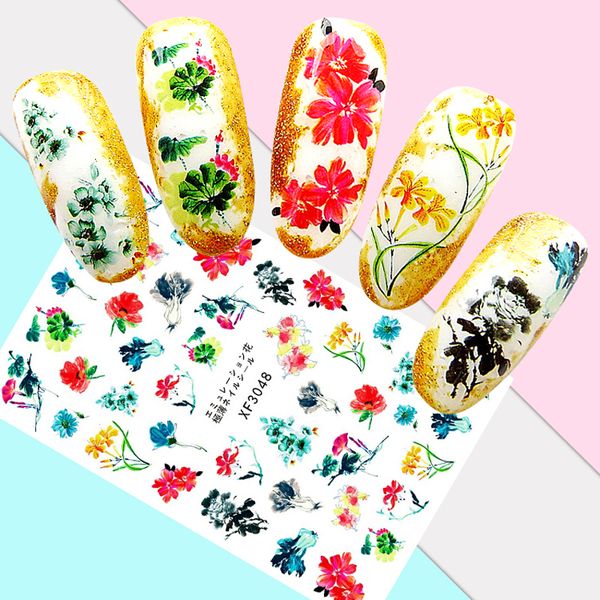 

diy nail art decoration manicure chinese ink painting nails stickers decal cartoon countryside stickers for nails accessoires, Black