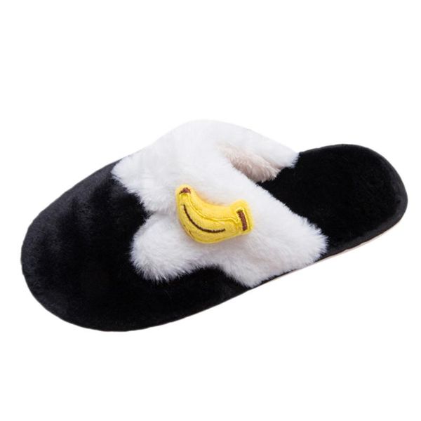 

fruit 3d pattern house slippers women for bedroom indoor colorblock slippers shoes foundation women slides plush soft, Black