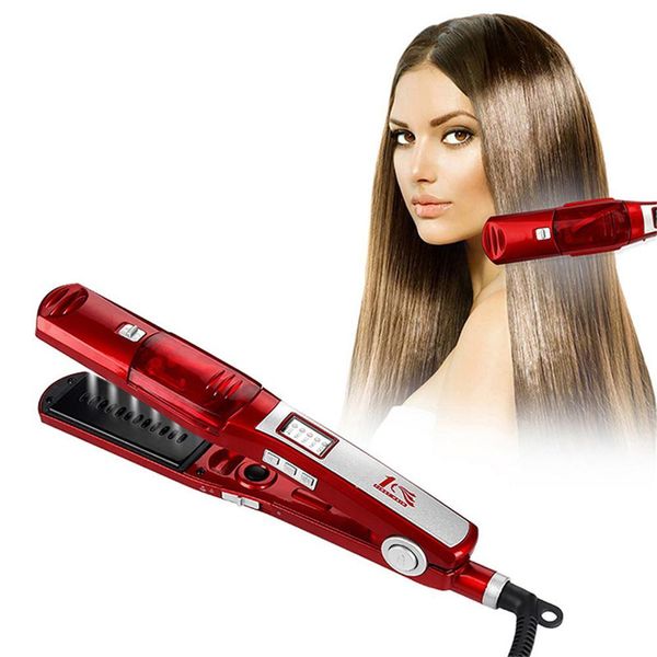 

professional electric ceramic vapore steam flat iron hair straightener curler