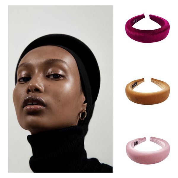 

thick velvet sponge headband woman solid color wide non-slip hairbands colorful rhinestone hair hoop vintage hair accessories, Golden;white