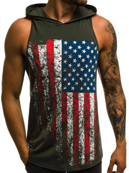 

mens summer design crew neck sleeveless hooded fashion style vest american print casual apparel cool design polos, White;black