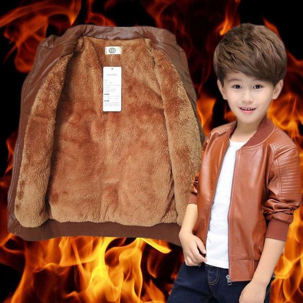 

boys coats autumn winter fashion korean children's plus velvet warming cotton pu leather jacket for 6-15y kids, Blue;gray