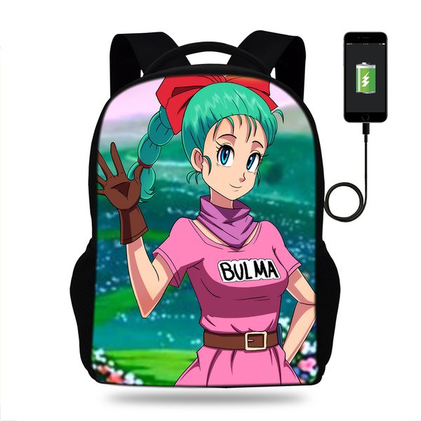 

17inch bulma print usb port backpack for teenager student school bags children daily girls mochila shoulder bags