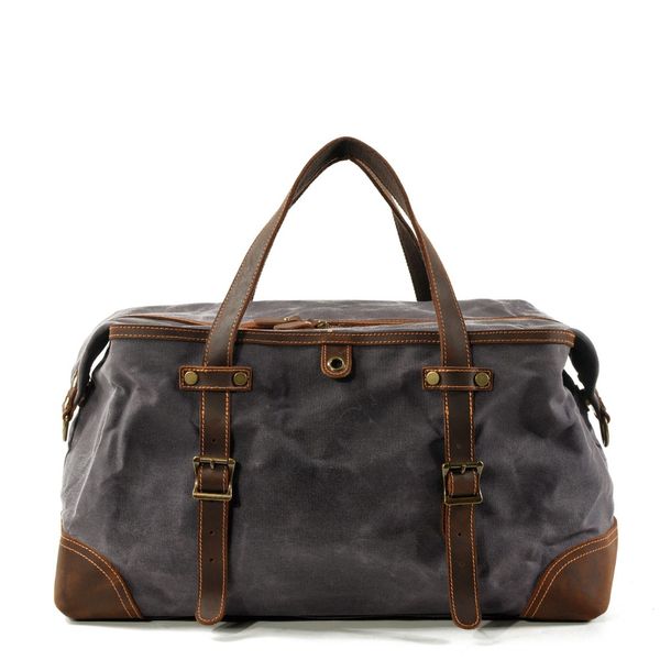 

m268 new vintage waxed canvas men travel duffel large capacity oiled leather weekend bag basic tote overnight bags