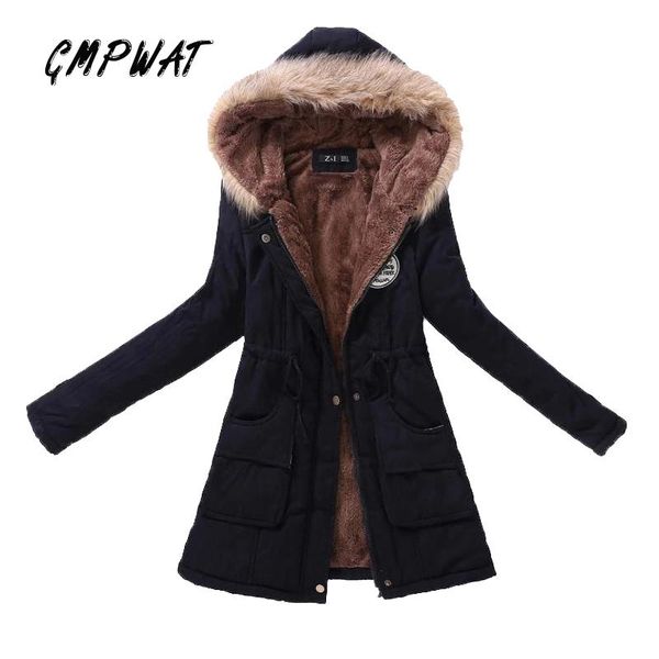 

gmpwat new autumn winter women jacket cotton padded casual slim coat wadded overcoat emboridery hooded parkas plus size 3xl, Black
