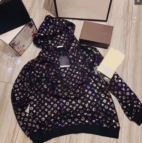 

women loose fleece round neck pullover sweater cool letter fashion brand printed gilded hooded sweater hip hop warm casual coat sweater, Black