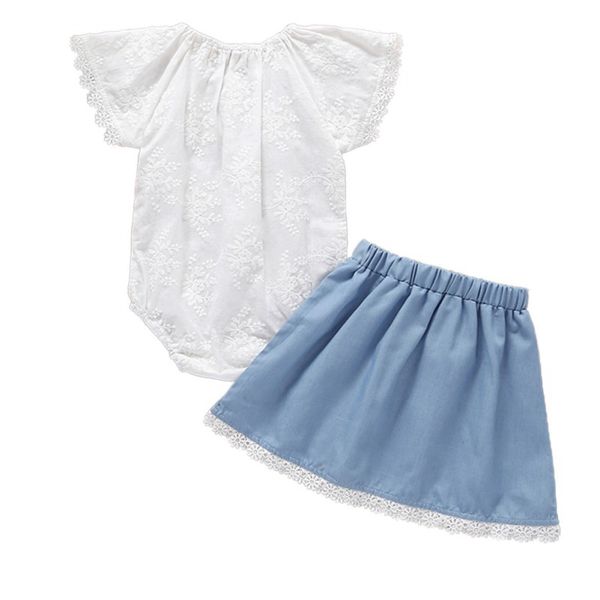 

summer rompers clothes set blby girl clsull short sleeve cotton llce florll romper bow skirt outfits clothing seta, White