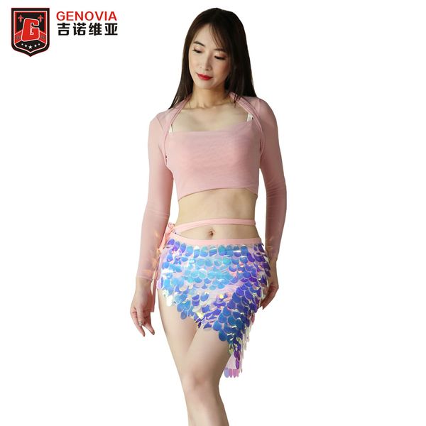 

new women belly dance costumes dancewear 2pcs set blouse+mermaid sequins skirt ladies nightclub dj dancewear costume, Black;red