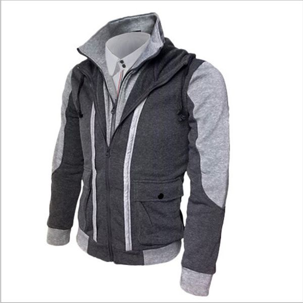 

men's hoodies & sweatshirts hooded sweater mens double zipper stitching cardigan fake two stylish solid color long sleeve clothing, Black