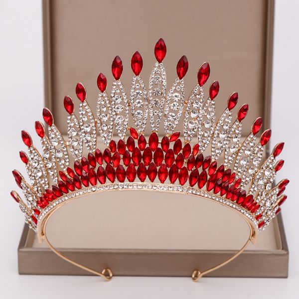 

luxury red crystal big crown wedding tiara rhinestone queen tiaras and crowns diadem women hair jewelry wedding hair accessories, White;golden