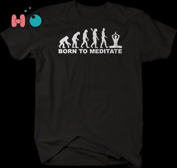 

born to meditate evolution man yoga stress tshirt, White;black