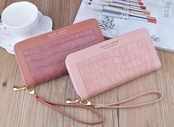 

dhl50pcs wallet women pu alligator print patchwork large capacity zipper long wallet mix color, Red;black