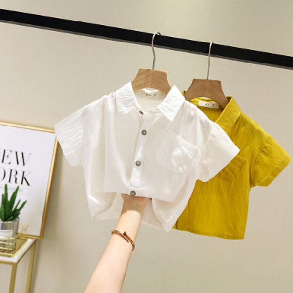 

2-6 years children's clothing shirt boy baby spring and summer new children's cotton trendy solid color half-sleeve shirt tide, White;black
