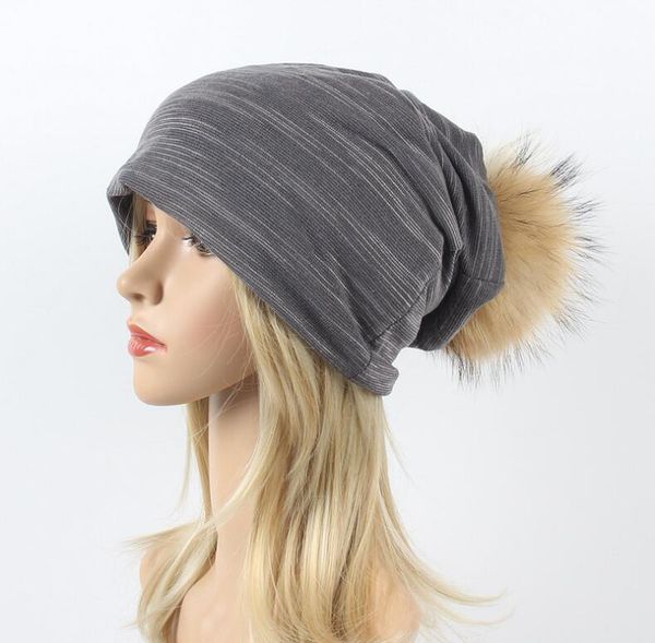 

autumn new women's hair ball gradient knit warm hat, Blue;gray