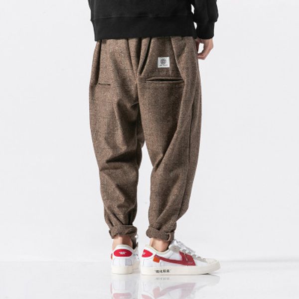 

male men trousers thick new loose winter fashion harem pant warm size plaid pant streetwear hip hop casual plus woolen m-5xl pqkgp, Black