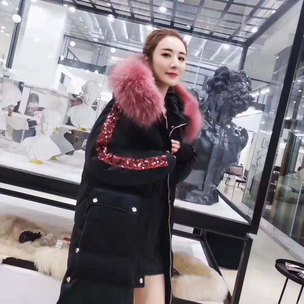 

winter women parkas thickening outerwear coat hooded down cotton jacket female 2018 long fur collar winter jacket women, Black