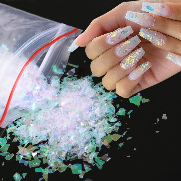

1 bag nail sequins colorful polish powder glitter craked paper irregular shell palliette flakes manicuring nail art decoration, Silver;gold