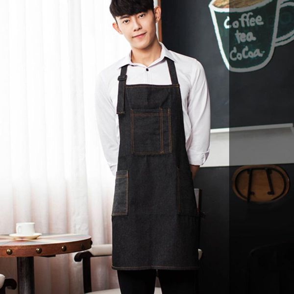 

idealhouse fashion denim apron with pockets adjustable kitchen coffee shop uniforms