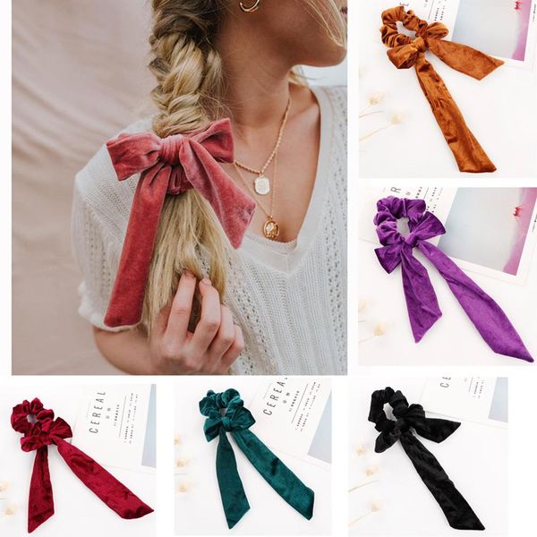 

60pcs/lot diy simple velvet ribbon bowknot rubber bands elasticity bow tie hair bands styling tools accessories ha1567, Brown