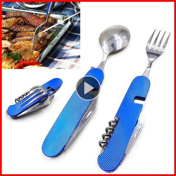 

camping tableware folding spoon fork knife portable travel outdoor hiking pocket stainless steel outdoor tablewares set