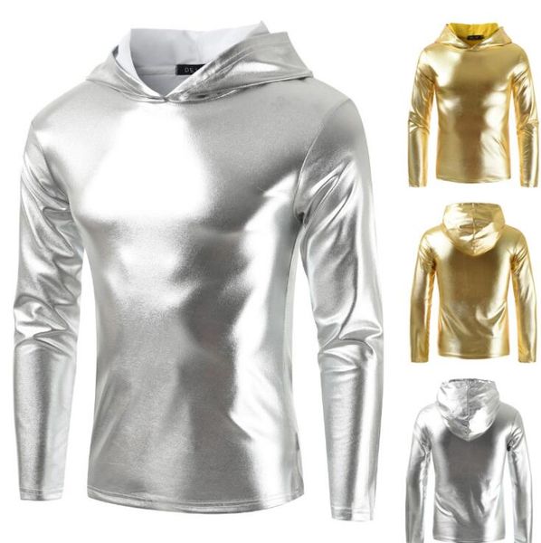 

2019 foreign trade new european size leisure jacket summer men's long sleeve hooded bright t - shirt, White;black