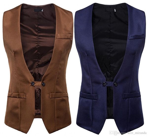 

2020 men's wedding dress vest autumn and winter new v-collar design men's armor men's self-cultivation double-row button suit, Black