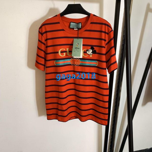 

high end женщины девушки полосатая футболка лоскутное письмо печати мультфильм патч с коротким рукавом блузка футболка мода дизайн роскошные, White