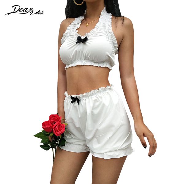 

women sweet ruched tank and shorts suit fashion crop and high waist shorts 2 piece set slim casual home, White;black