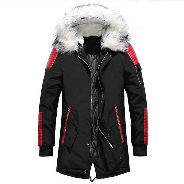 

winter jacket warm men thicken parkas casual long outwear hooded collar mens jackets veste homme coats, Black