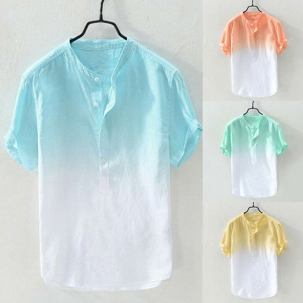 

men cool cotton linen shirt breathable gradient color casual summer beach shirt ser88, White;black