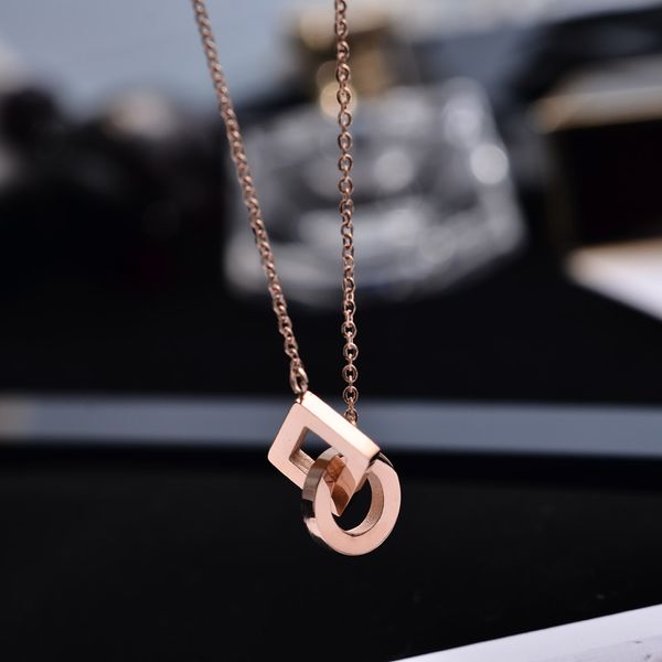 

yun ruo double circle pendant necklace rose gold color fashion stainless steel woman jewelry gift high polish not fade dropship, Silver
