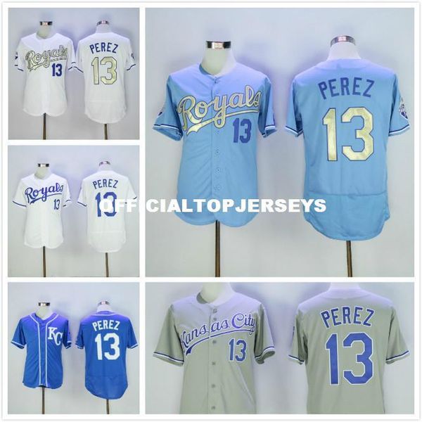 

13 salvador perez jersey navy blue white gray red, Black;blue