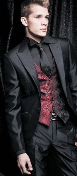 

fashionable one button groomsmen peak lapel groom tuxedos men suits wedding/prom/dinner man blazer(jacket+pants+tie+vest) 599, Black;gray