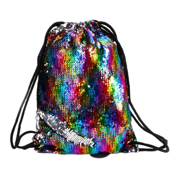 

fashion reversible sequin drawstring bag cinch sack backpack string back pack gym tote bag rucksack