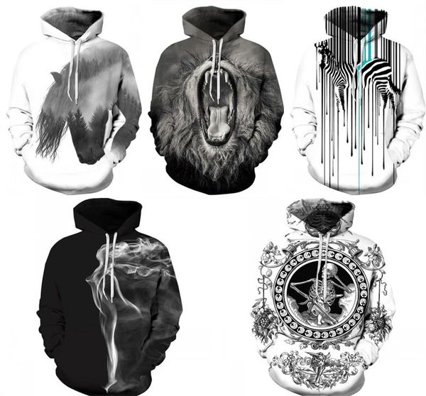 

2019 fashion 3d skull unicorn oil zebra lion printed hoodie sweatshirt men women hoody casual sportswear tracksuit, Black