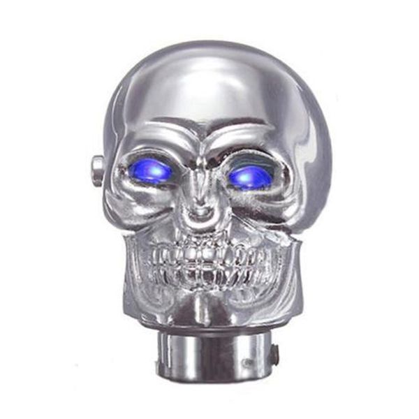

universal chrome skull car manual gear stick shift shifter knob lever blue led