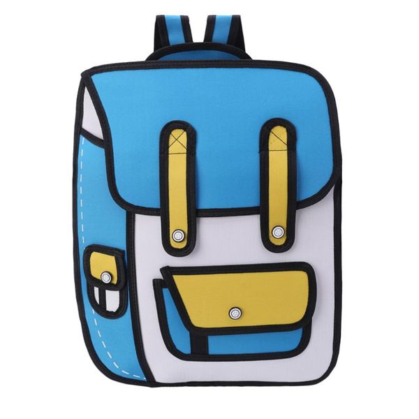 

3d jump style 2d drawing from cartoon paper backpack shoulder bag comic bookbag
