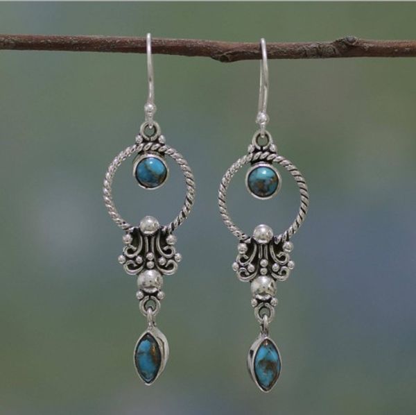 

fashionable earrings for womens turquoise thai silver flower dangle earrings