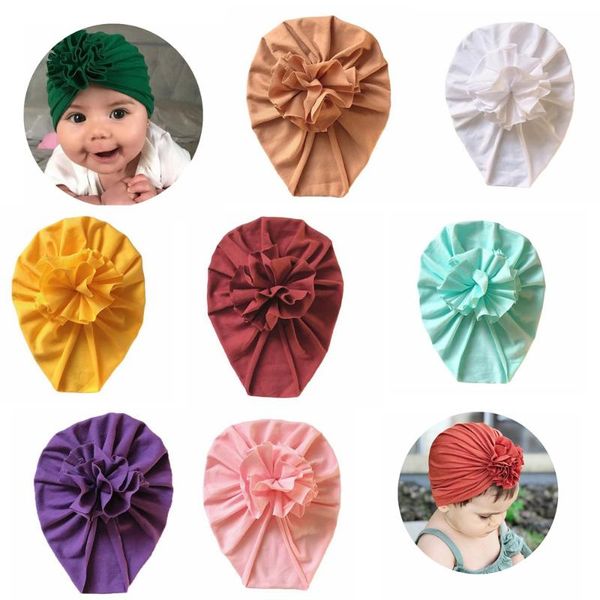 

yuxic newborn baby hats solid color flower spring and summer infant girl hat 0-1t baby headwear turban babe hat, Slivery;white