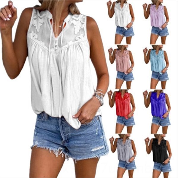 

women's stitching v-neck sleeveless t-shirt women's stitching embroidered v-neck sleeveless embroidered vest t-shirt vest, White