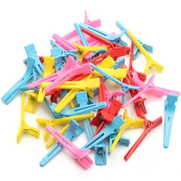 

500pcs flat plastic colorful alligator hair clips fix hair accessories hairdressing single prong clip holding hairstyle tool, Slivery;white