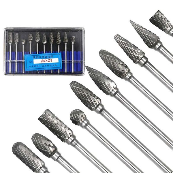 

10pcs/set 3*6mm double text head tungsten carbide rotary tool point burr die grinder abrasive tools drill milling carving bit