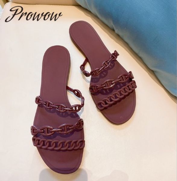 

prowow new spring summer pvc chain outdoor flats slippers comfortable beach slippers shoes women, Black