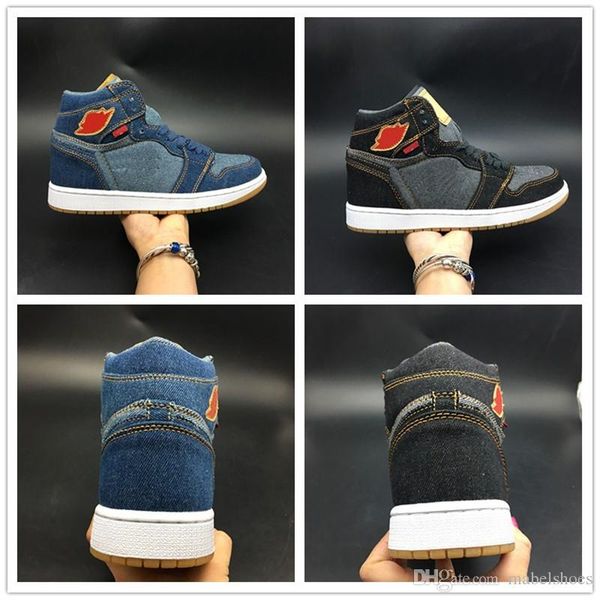 

Denim Basketball Shoes 1s Le Blue Black High Shoes 2018 New Designer HOT Selling Mens Sneakers With Box Original